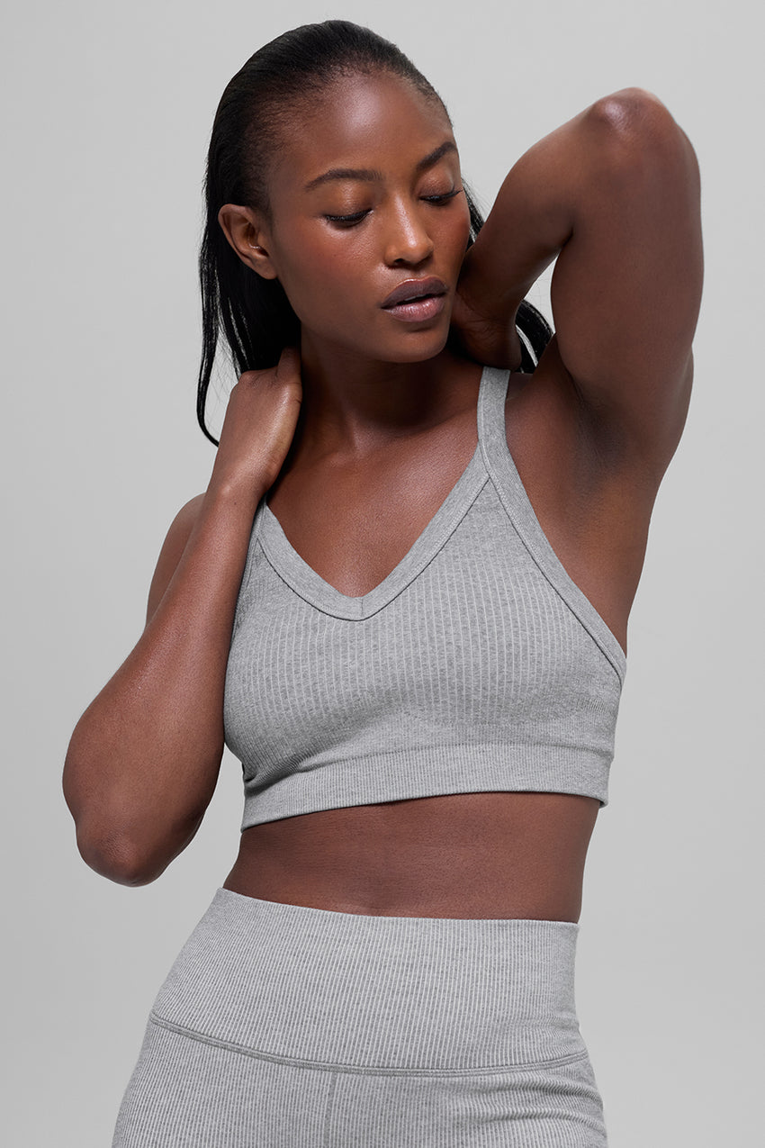Seamless Two Tone Rib Bra - Black