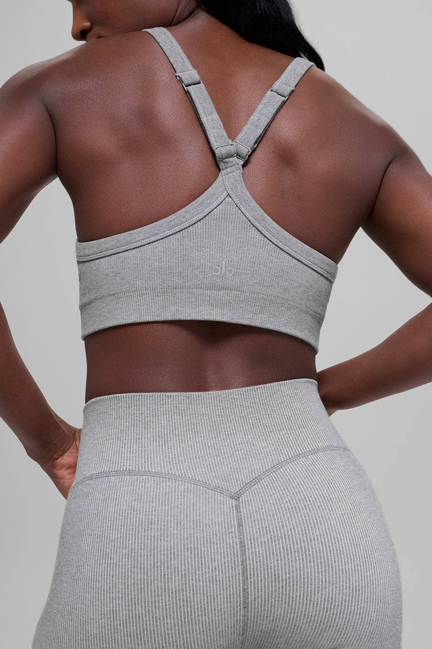Seamless Two Tone Rib Bra - Black