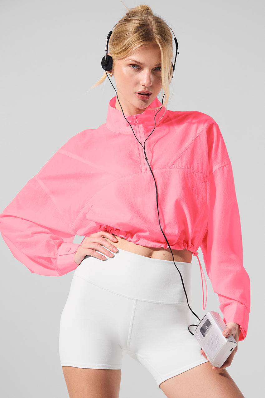 Cropped 1/4 Zip Aerial Pullover - Black